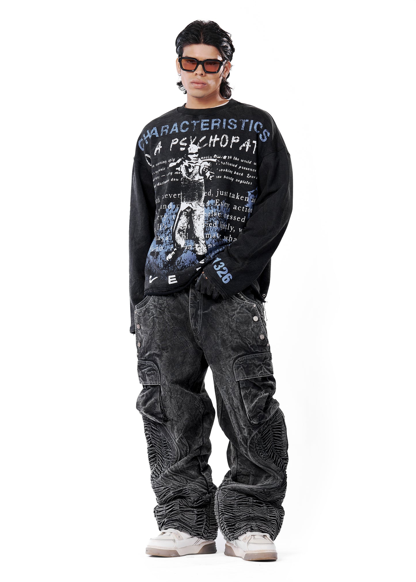 psy long sleeve t-shirt - dark wash