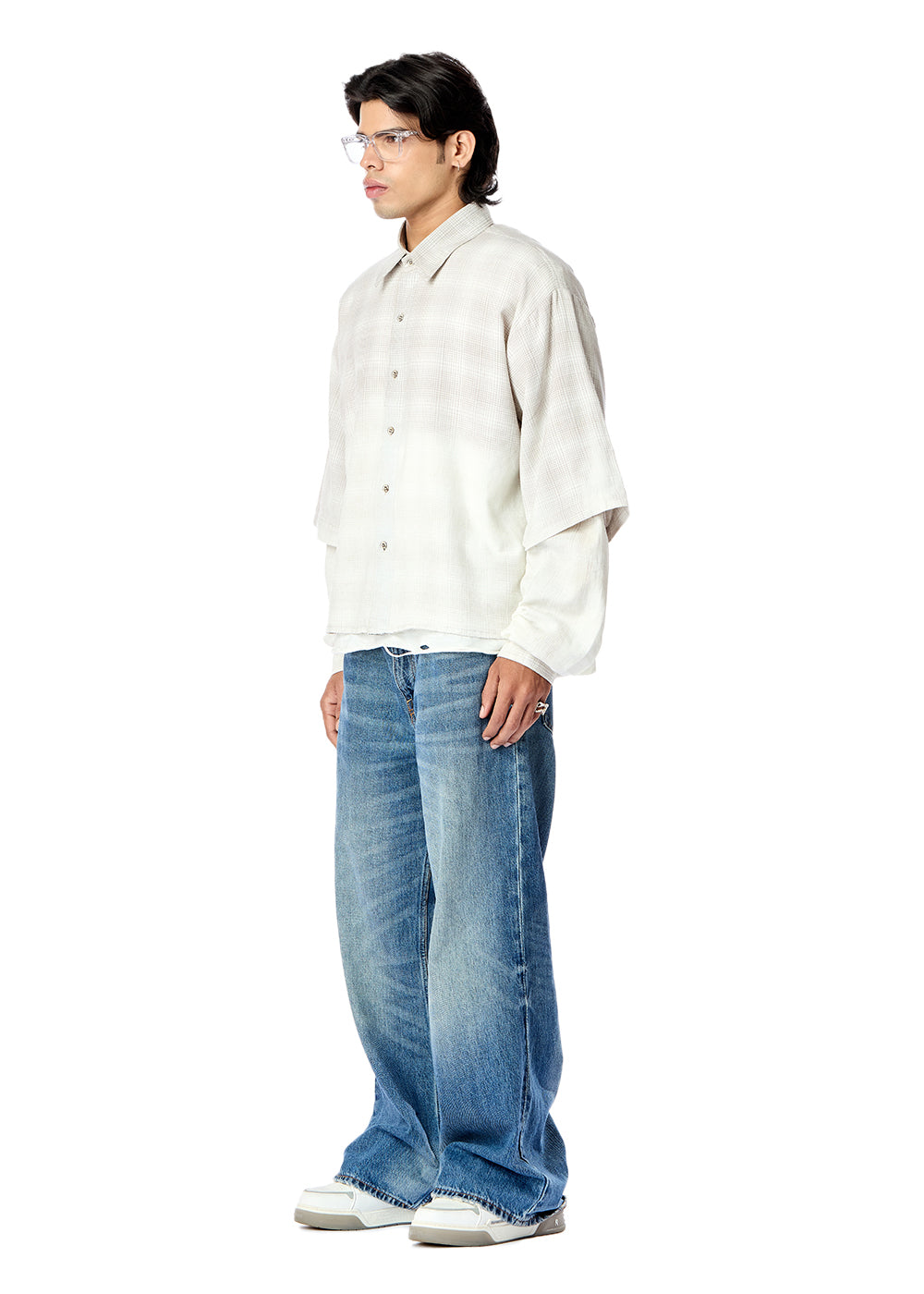 Double Sleeve Washed Flannel Shirt