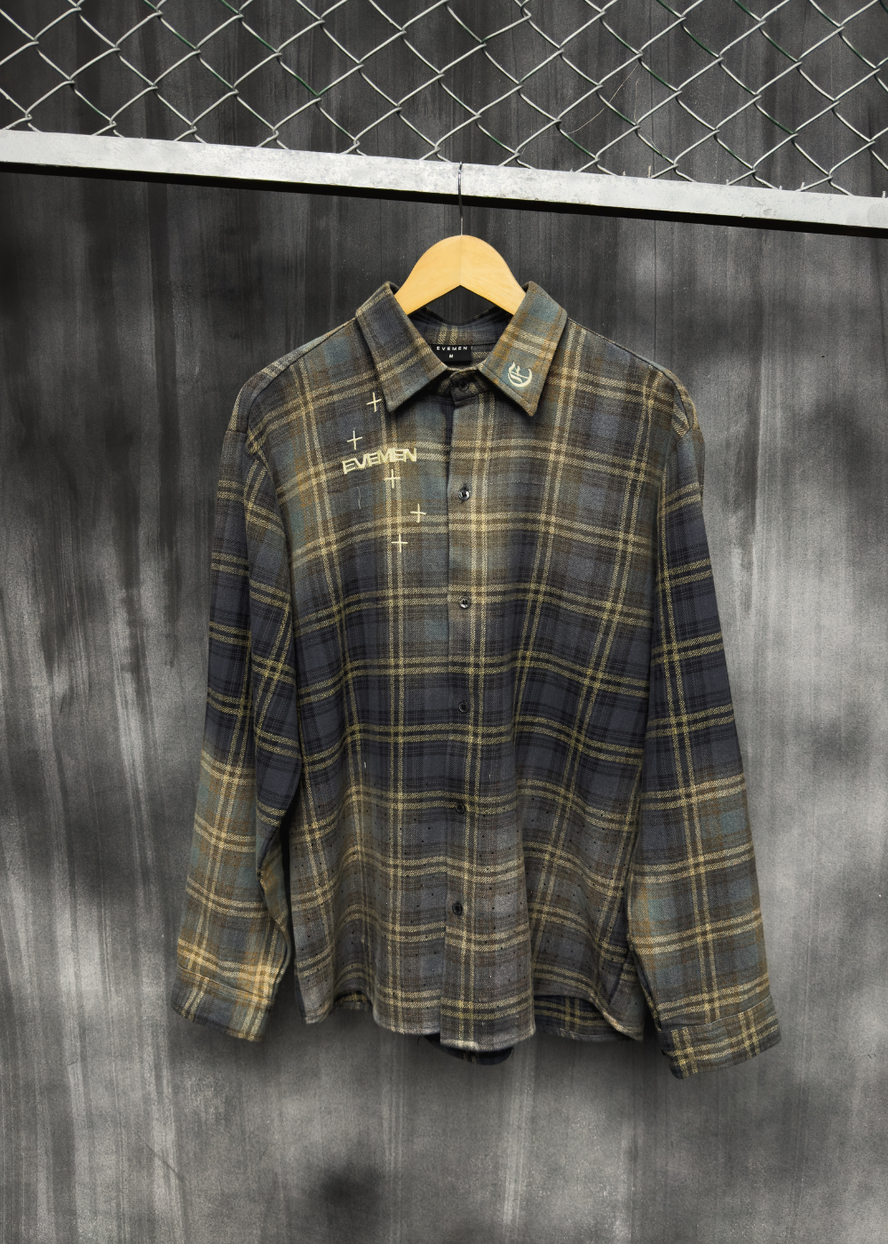 studded flannel shirt beige & blue