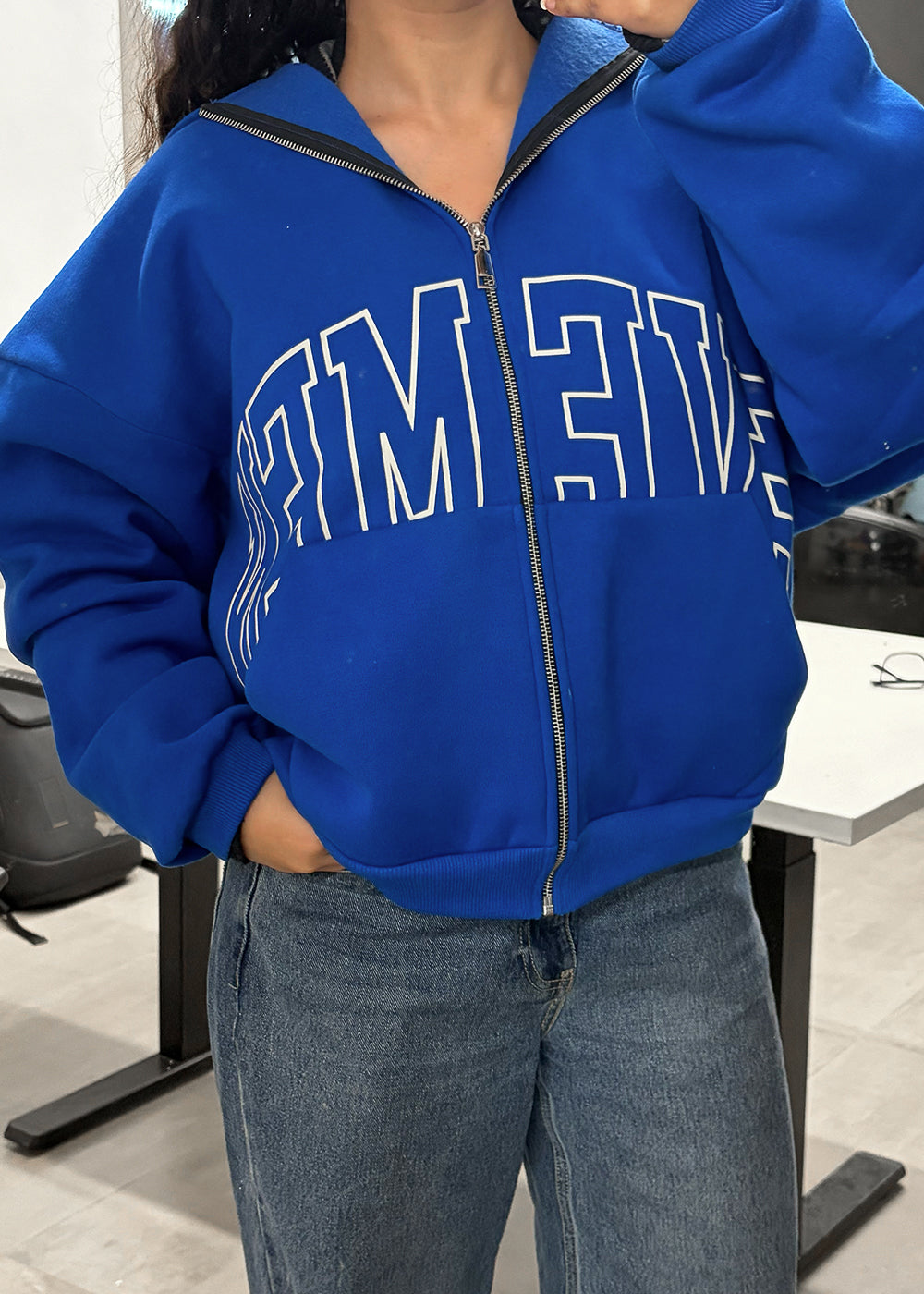 Genesis Boxy zip through hoodie - Cobalt blue