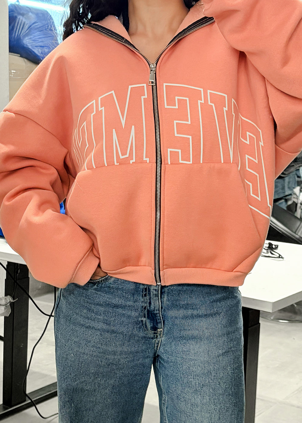 Genesis boxy zip through hoodie - Peach