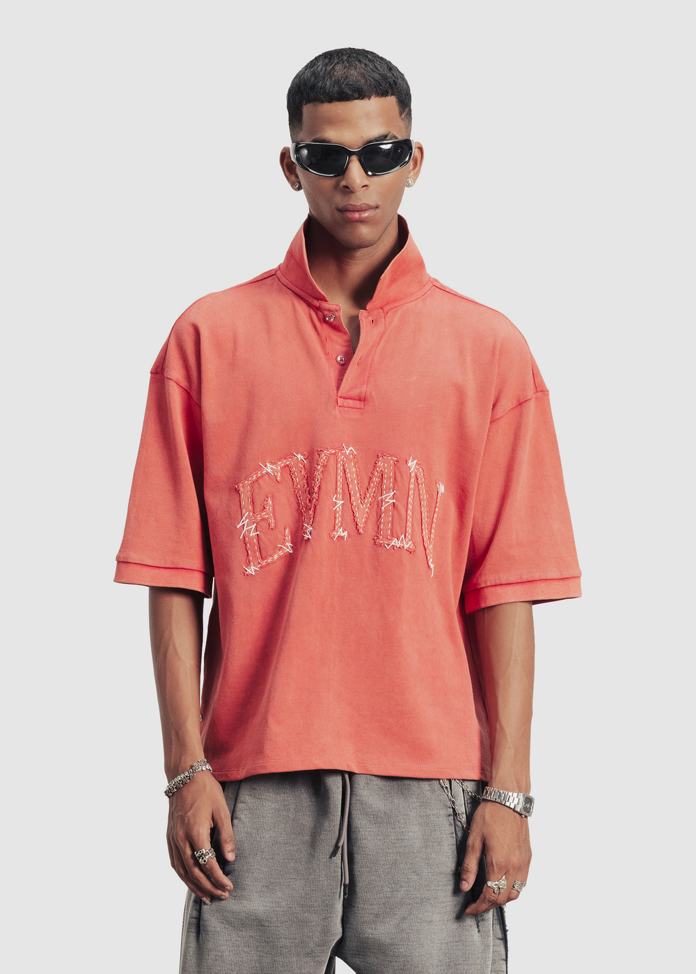 Patch polo t-shirt - red washed