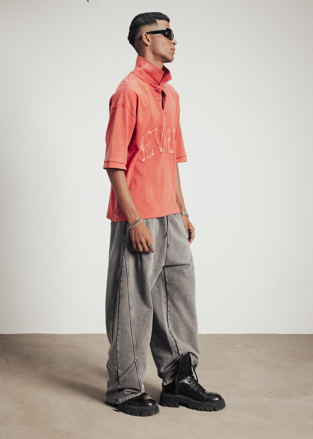 Patch polo t-shirt - red washed