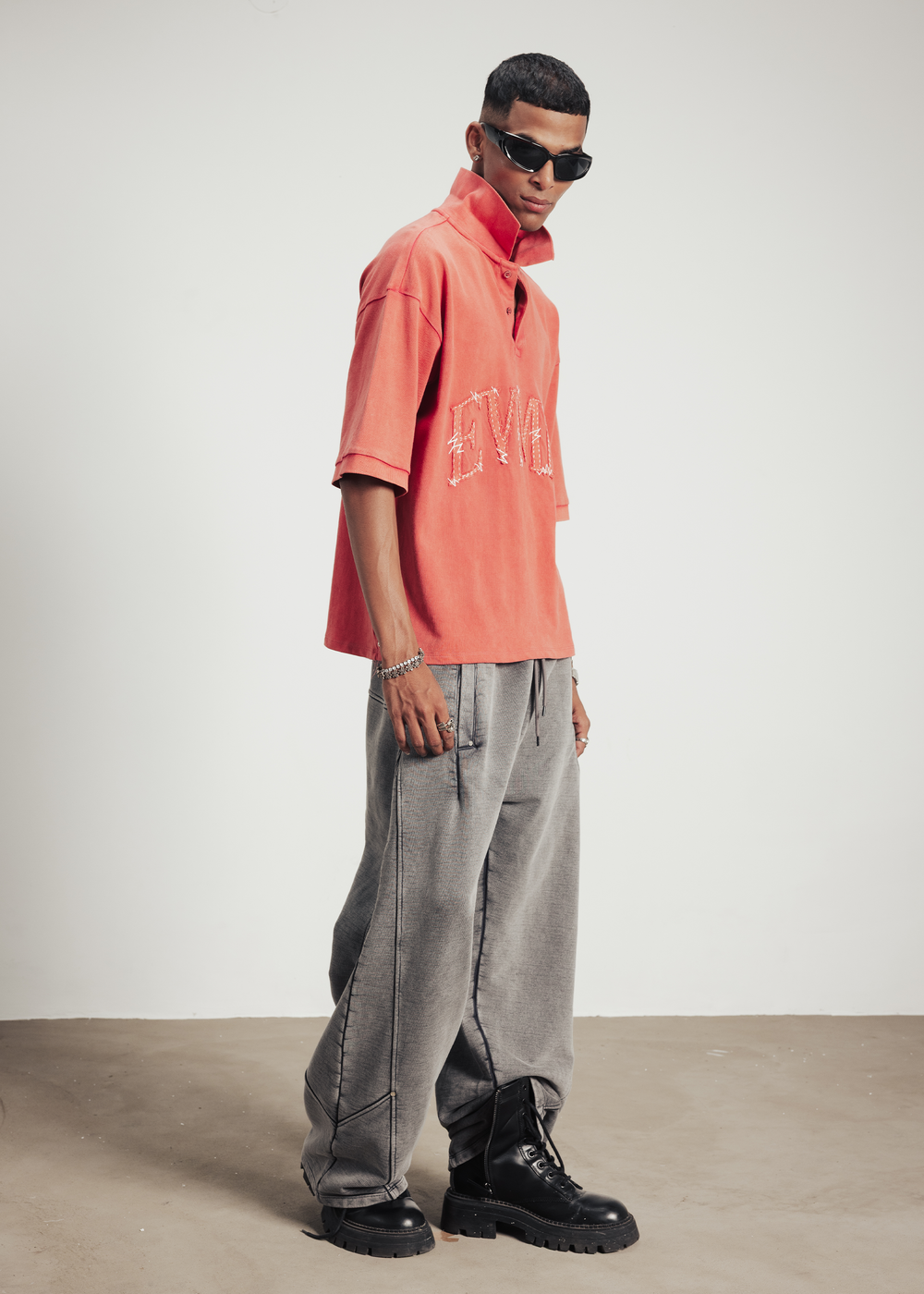 Patch polo t-shirt - red washed