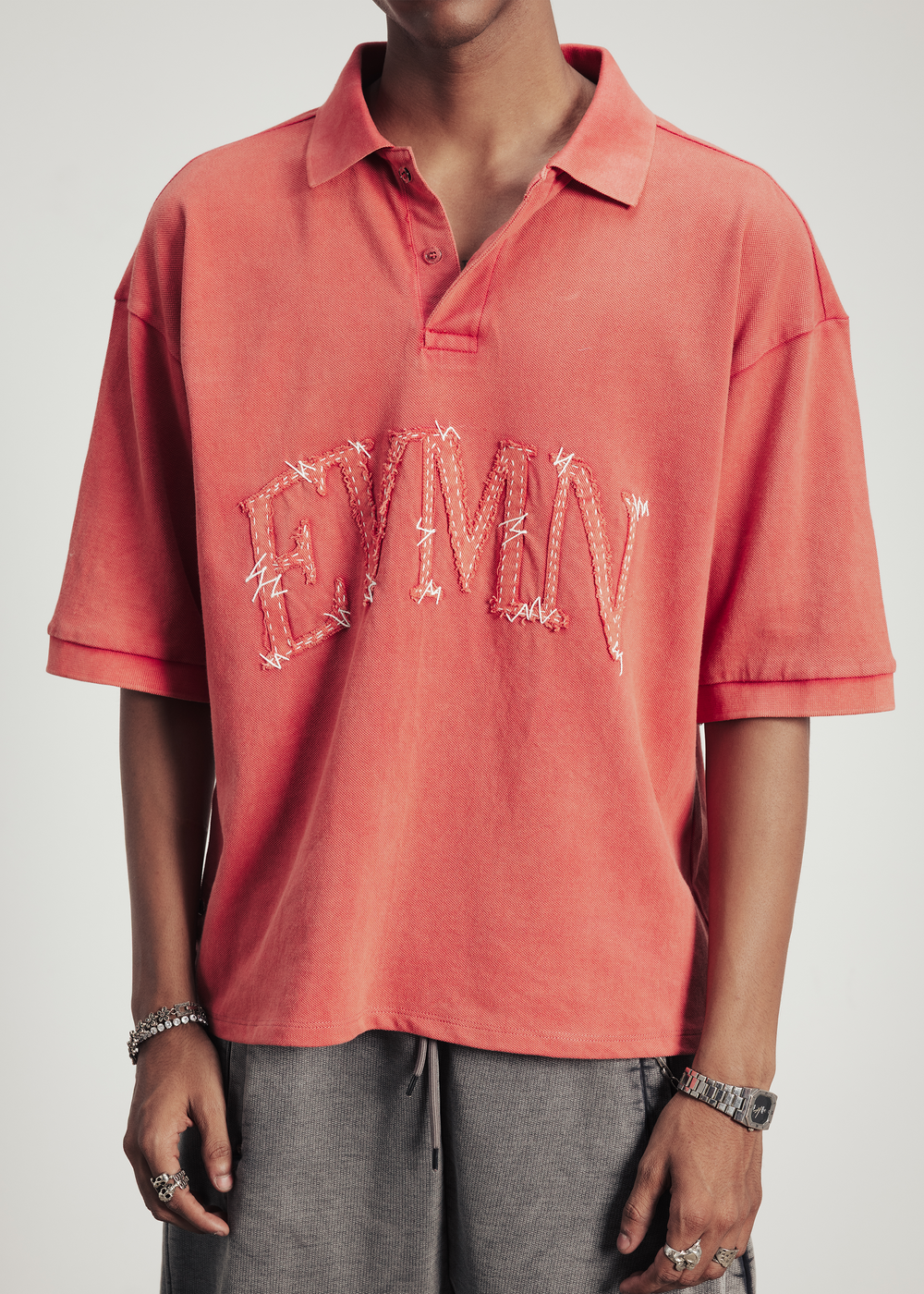 Patch polo t-shirt - red washed