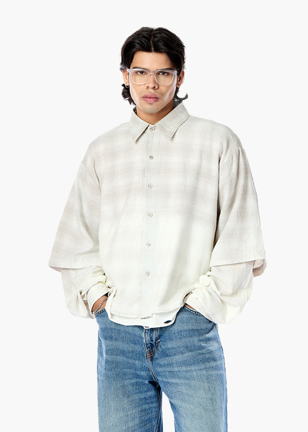 Double Sleeve Washed Flannel Shirt