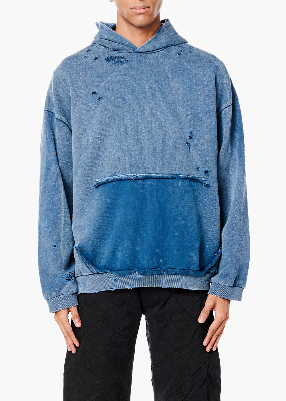 DISTRESSED WASHED HOODIE -BLUE