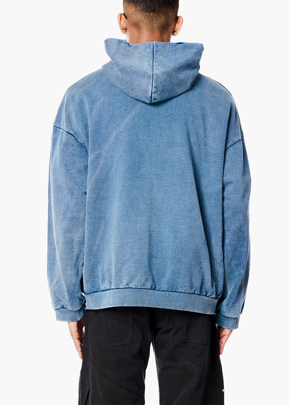 DISTRESSED WASHED HOODIE -BLUE