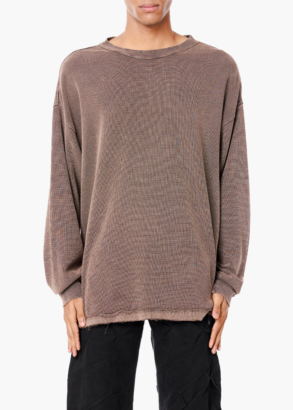 WAFFLE BROWN LONG SLEEVE WASH T-SHIRT
