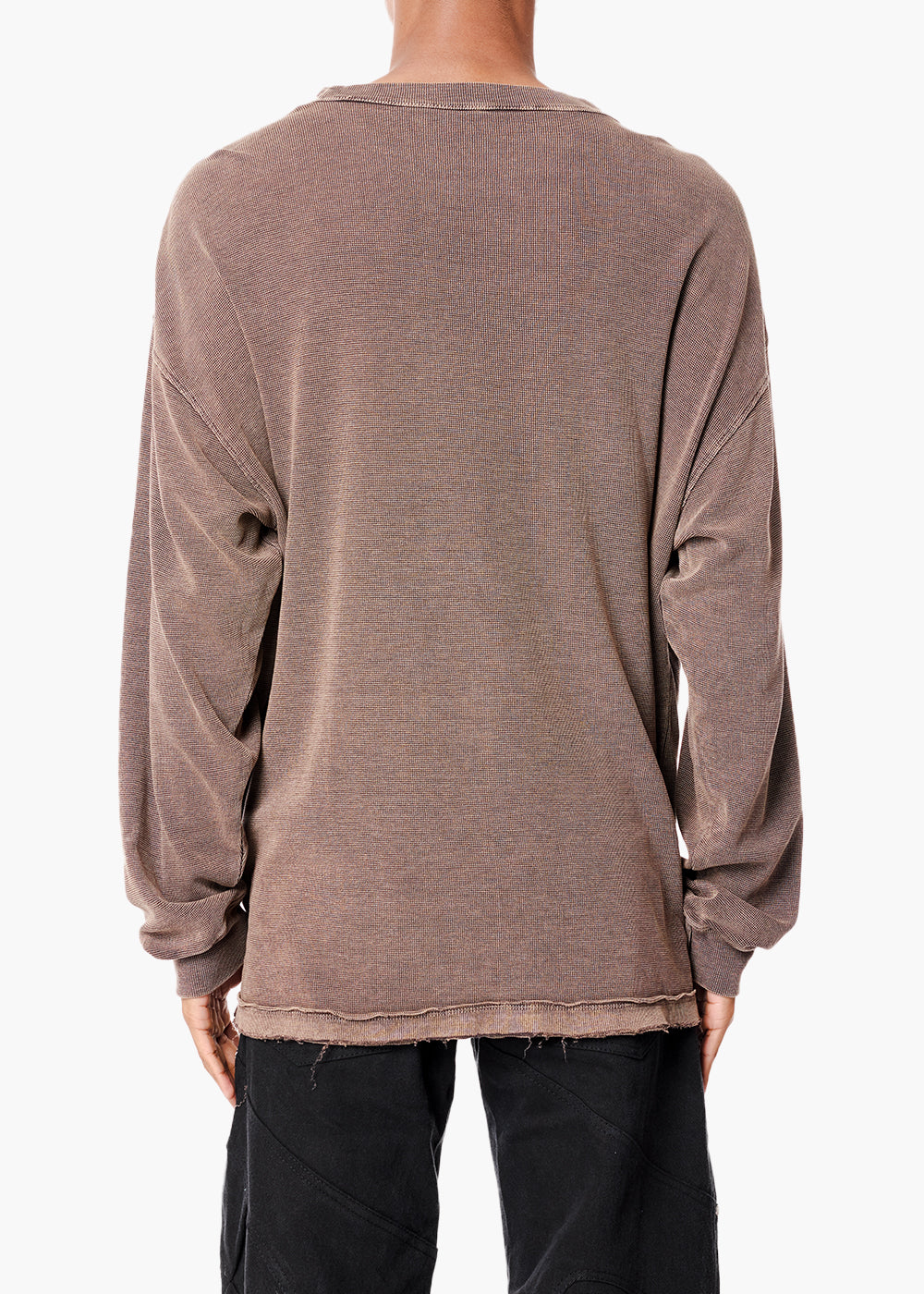 WAFFLE BROWN LONG SLEEVE WASH T-SHIRT